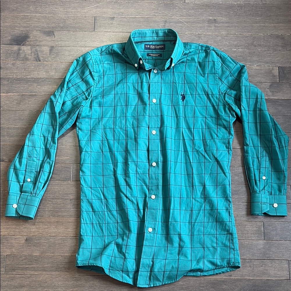 US Polo Association by Ralph Lauren Teal Checkered Button Up Shirt Men’s 32/33